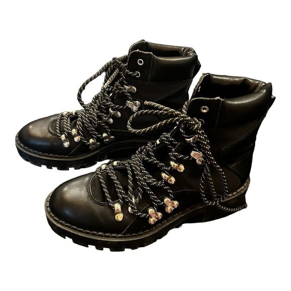 Zara Trafuc  Black lace up Boots Moto / Combat  Boots size 37 EU 6.5 us - Picture 1 of 10